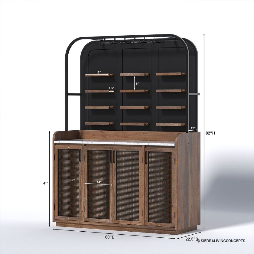 Wexford Arched 2 Tone Bar Cabinet with Wine Storage Dimension Image