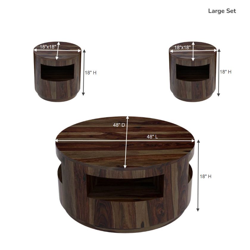Ladonia Rustic Contemporary 3 Piece Round Coffee Table Set Size Image