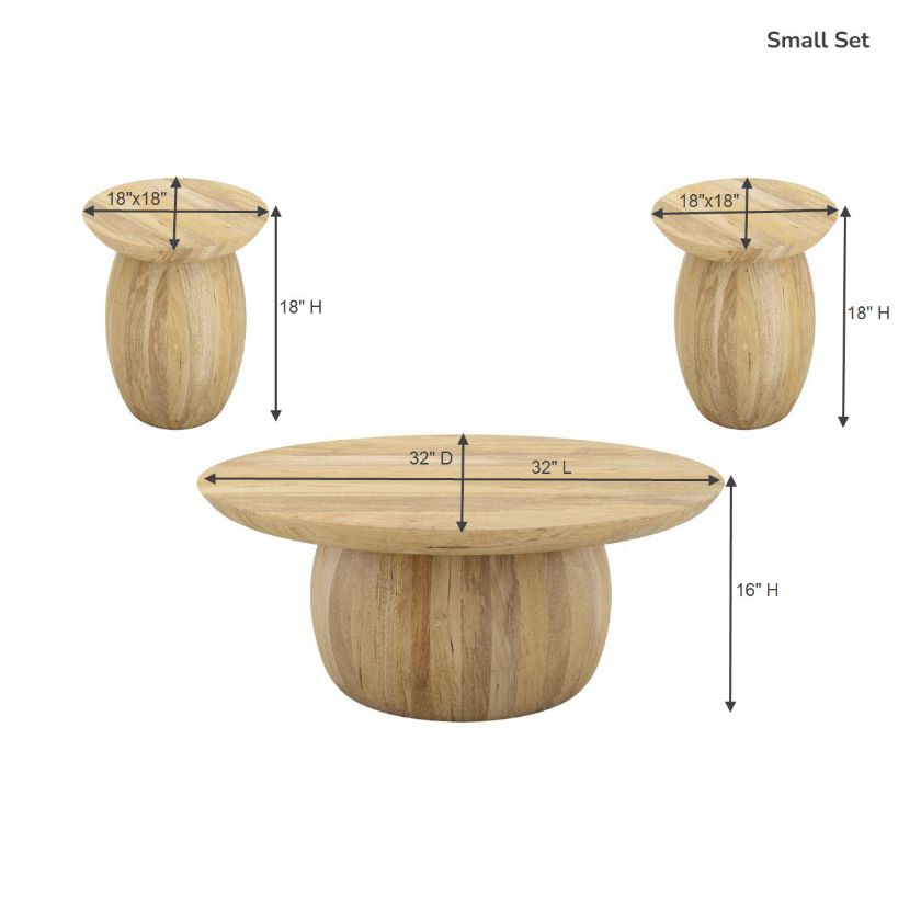 Camargito Rustic Solid Wood 3 Piece Coffee Table And End Table Set Size Image