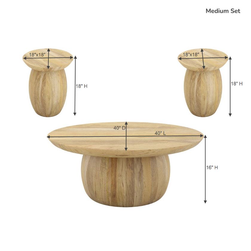 Camargito Rustic Solid Wood 3 Piece Coffee Table And End Table Set Size Image