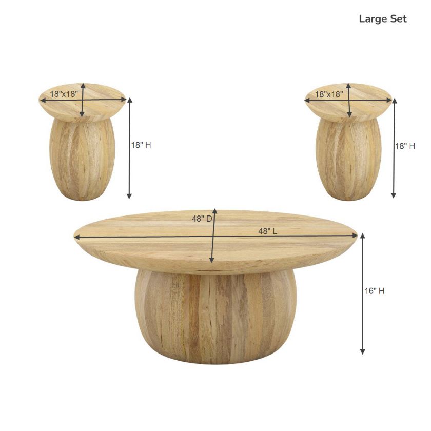 Camargito Rustic Solid Wood 3 Piece Coffee Table And End Table Set Size Image