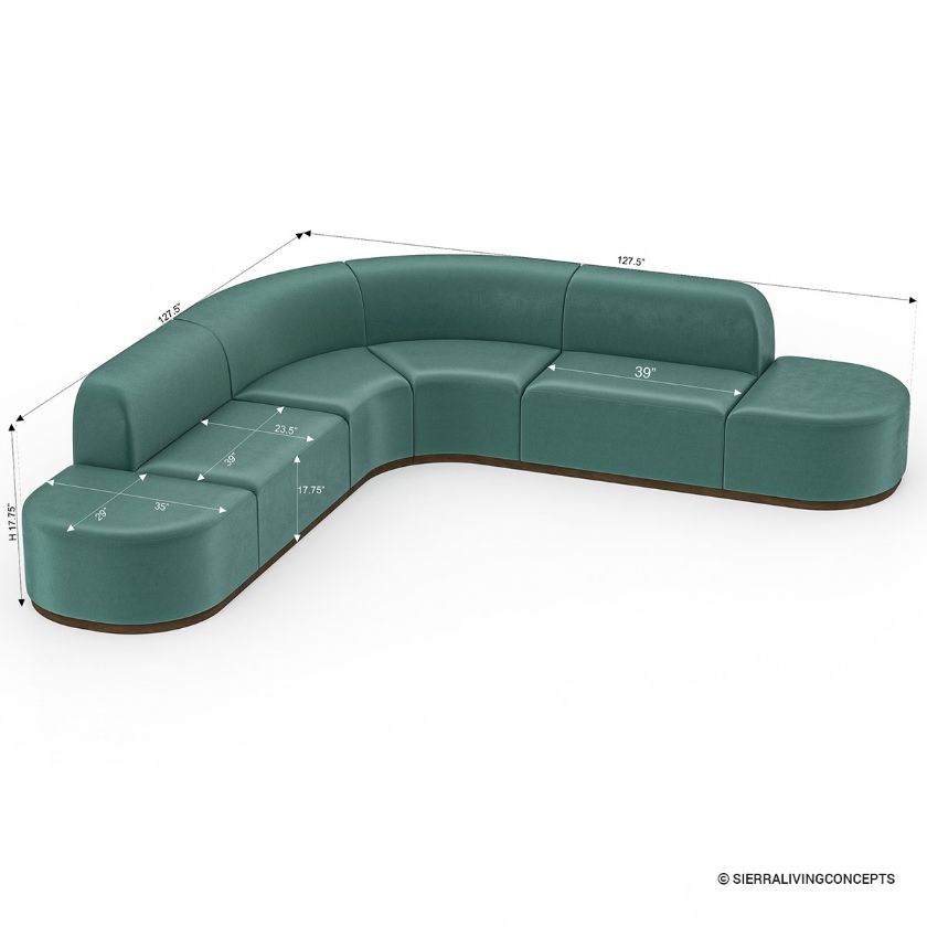 Annex L-Shaped Modular Sectional Sofa with Bumper Ends Dimension Image