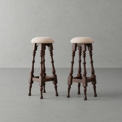 Picture of Valentano Rustic Solid Wood Home Bar Stool (Set of 2)