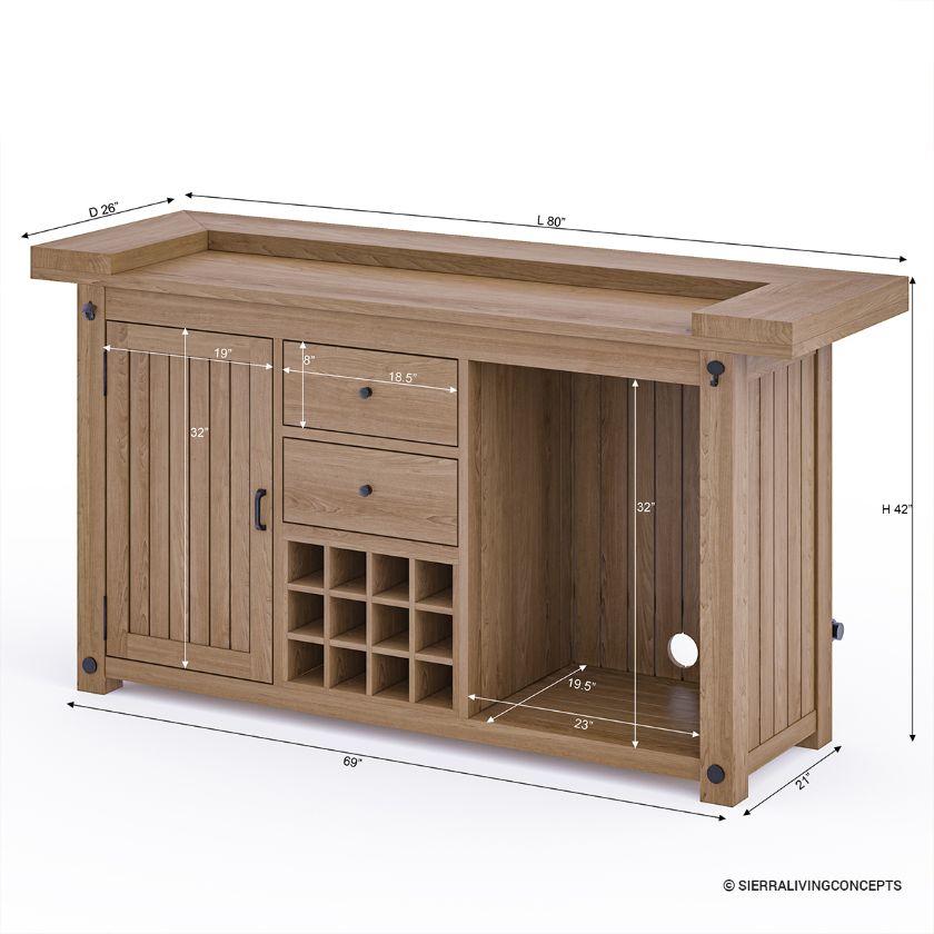 Brantford Teak Wood Outdoor Bar Cabinet Size Image