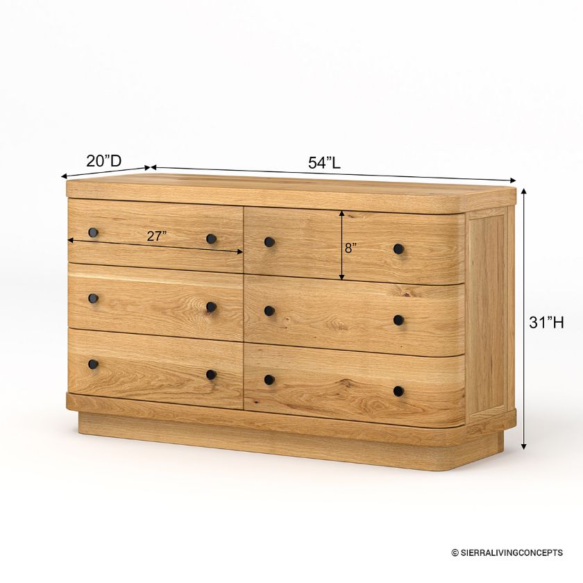 Lytton Modern Farmhouse Solid Wood Dresser with 6 Drawers Dimension Image