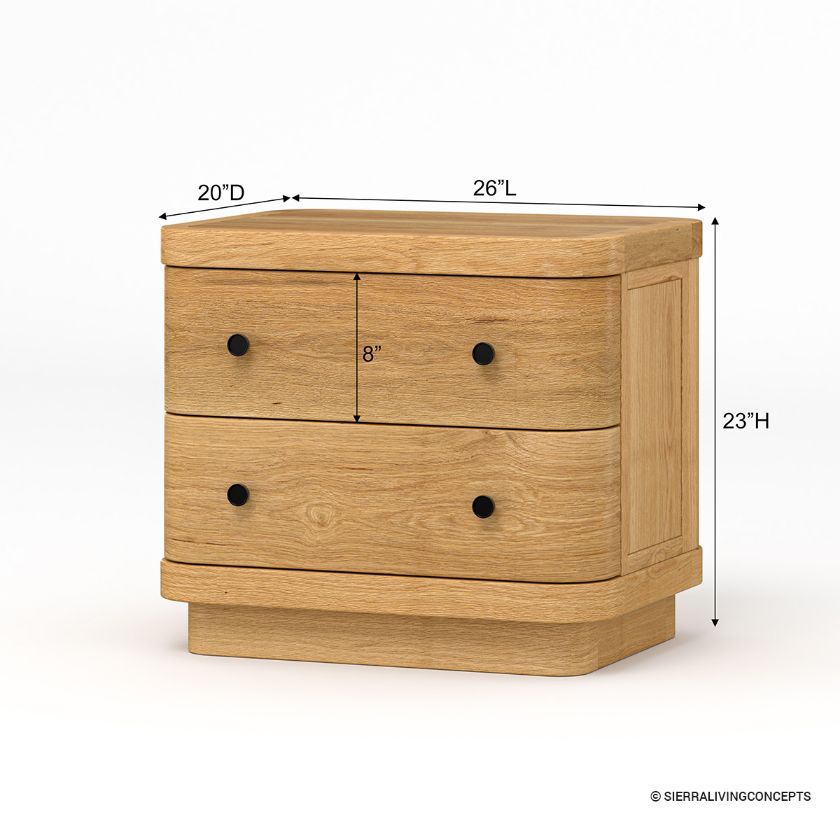Lytton Modern Farmhouse Solid Wood Nightstand with 2 Drawers Dimension Image