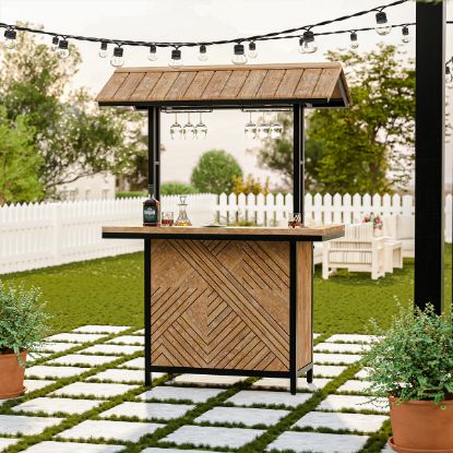 Picture of Leaside Teak Wood Outdoor Tiki Bar Table with Storage