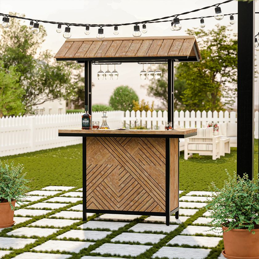 Picture of Leaside Teak Wood Outdoor Tiki Bar Table with Storage
