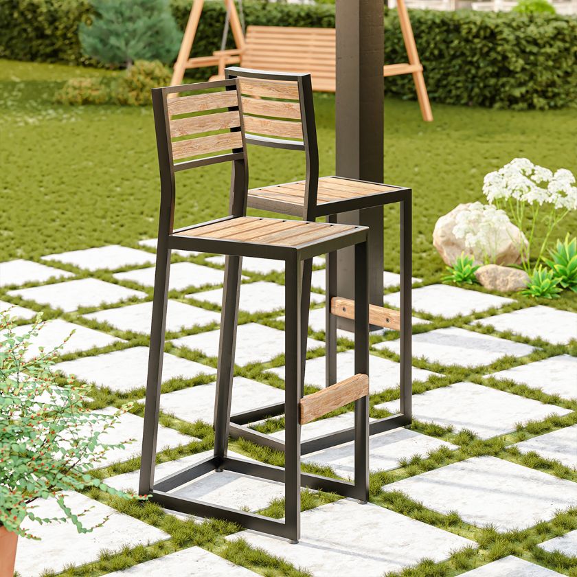 Picture of Leaside Industrial Teak Wood Outdoor Bar Chair