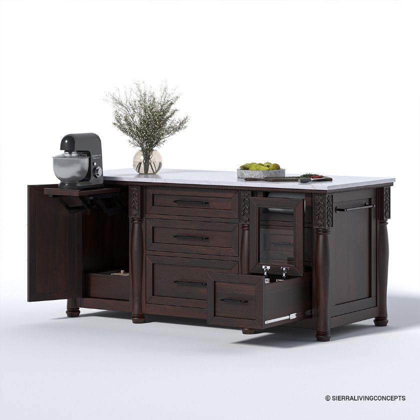 Albion Marble Top Kitchen Island with Lift Up Mixer Stand Size Image