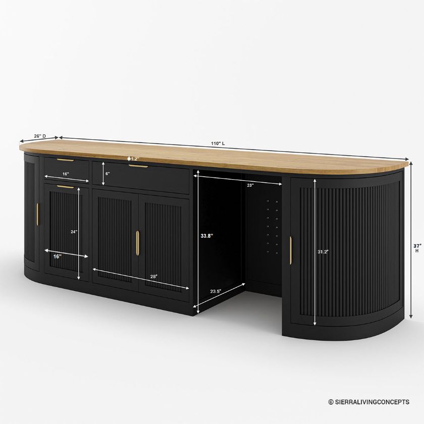 Picture of Bow Fluted Two Tone Curved Black Buffet Sideboard with Drawers