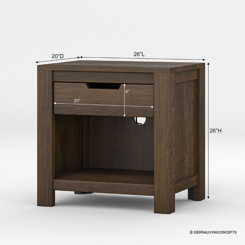 Beaver Rustic 1 Drawer Nightstand with Power Outlet Space Dimension Image