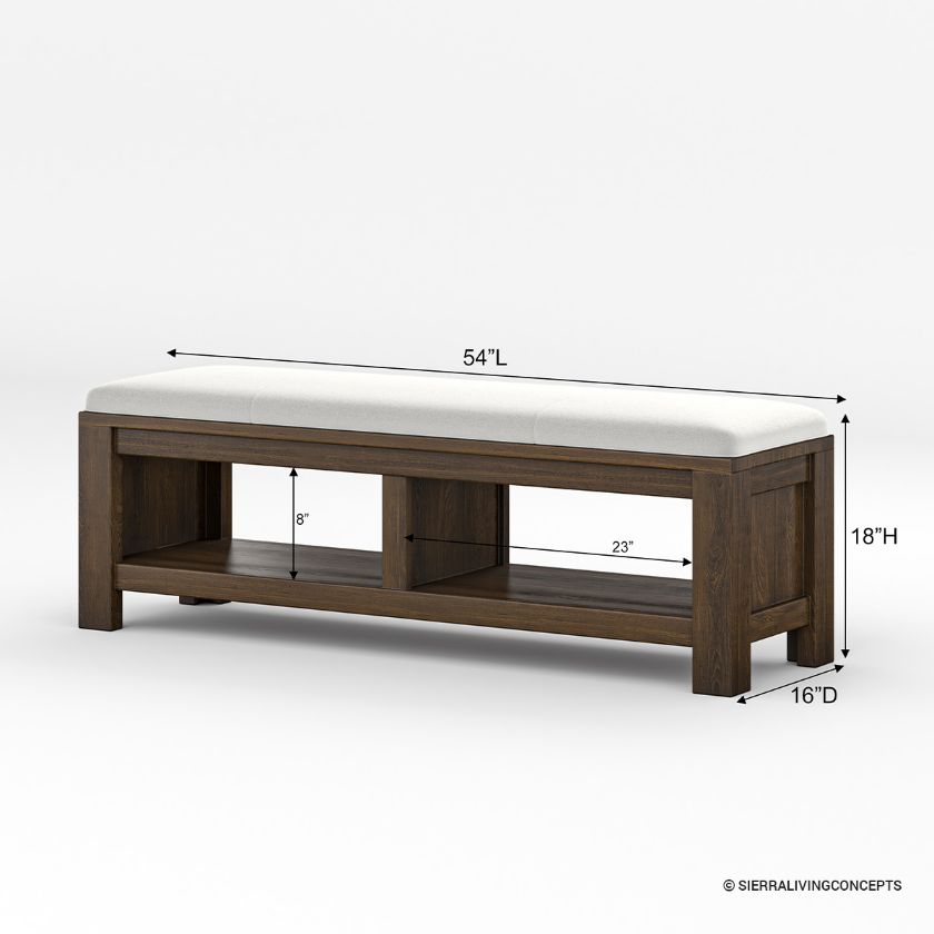 Beaver Rustic Wood Upholstered Bedroom Bench with Storage Dimension Image