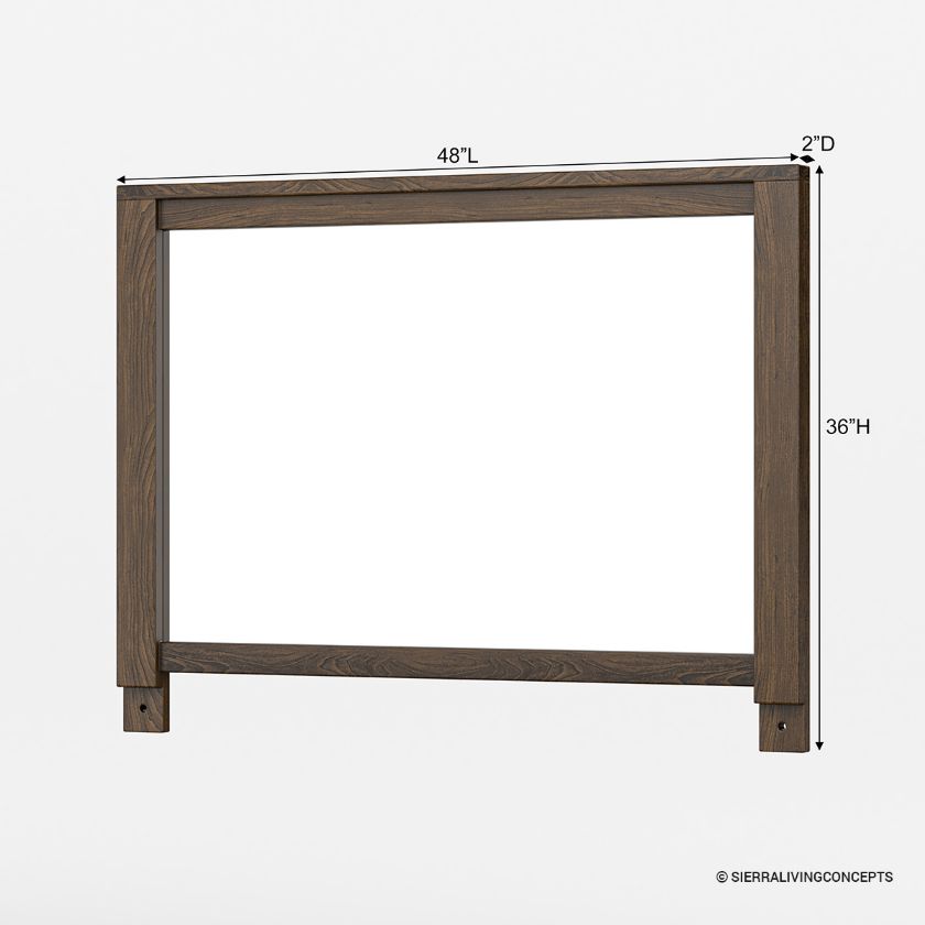 Beaver Rectangle Rustic Dark Wood Mirror Frame Dimension Image