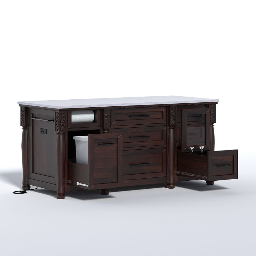 Albion Marble Top Kitchen Island with Lift Up Mixer Stand Size Image