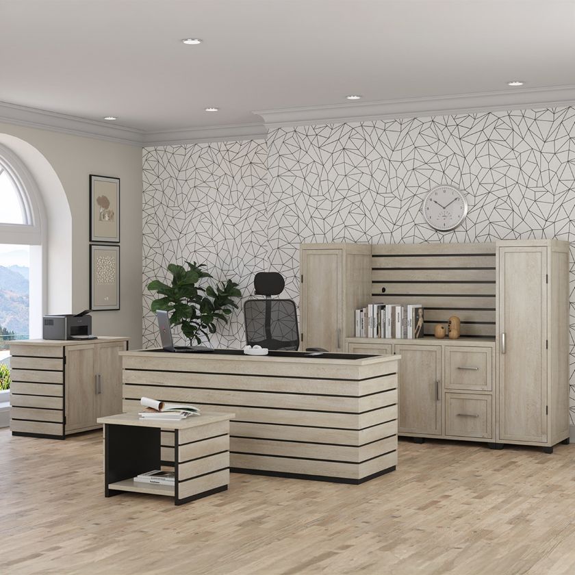 Picture of Leavenworth Solid Wood Rustic Modern Executive Office Furniture Set