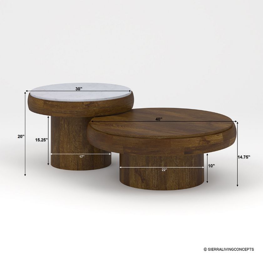 Koreatown Solid Wood Round Nesting Coffee Table Dimension Image