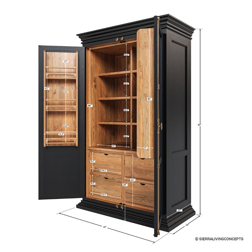 Cabbagetown Black Free Standing Tall Kitchen Pantry Cabinet Dimension Image