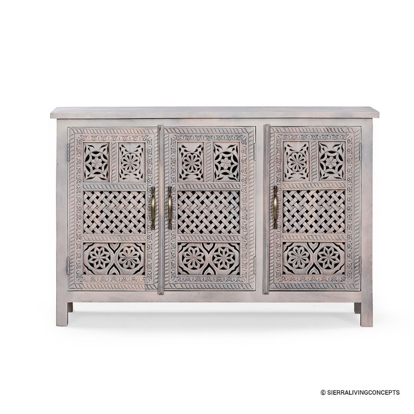 Swansea Whitewashed 74 Inch Sideboard Buffet Cabinet Size Image