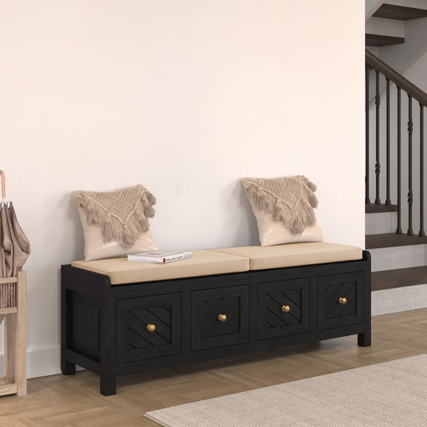 Picture of Lantana Upholstered Black Entryway Bench with Drawers