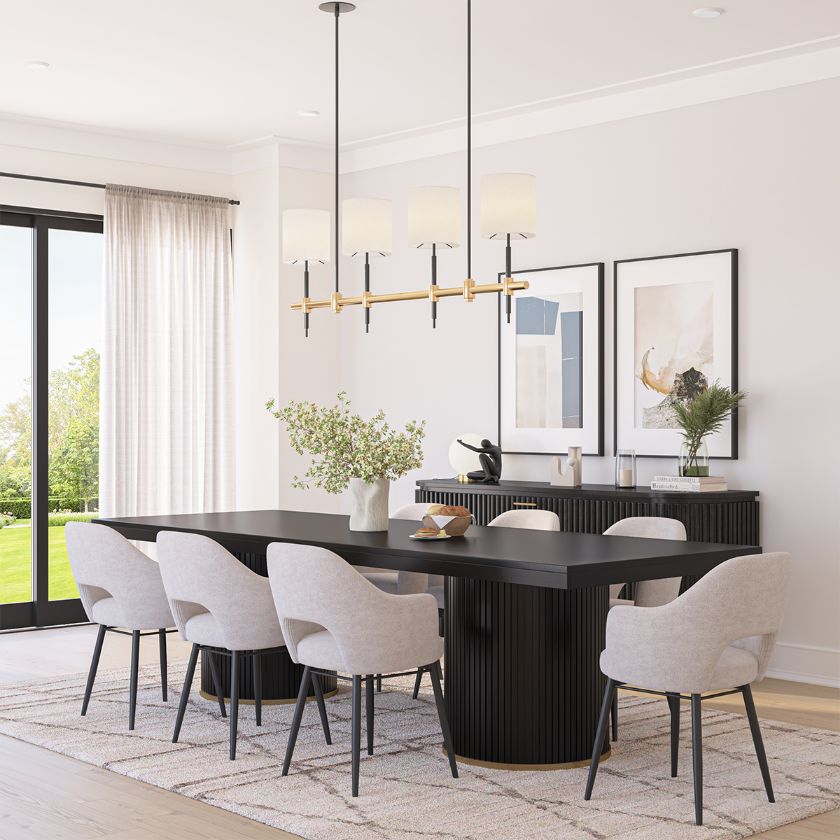 Picture of Nicola Black Modern Fluted Base Rectangle Dining Room Table