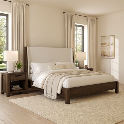 Picture of Beaver Solid Wood & Upholstered Wingback Platform Bed Frame