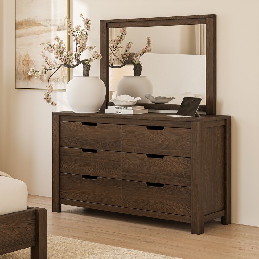 Picture of Beaver Rustic Solid Wood 6 Drawer Dresser for Bedroom
