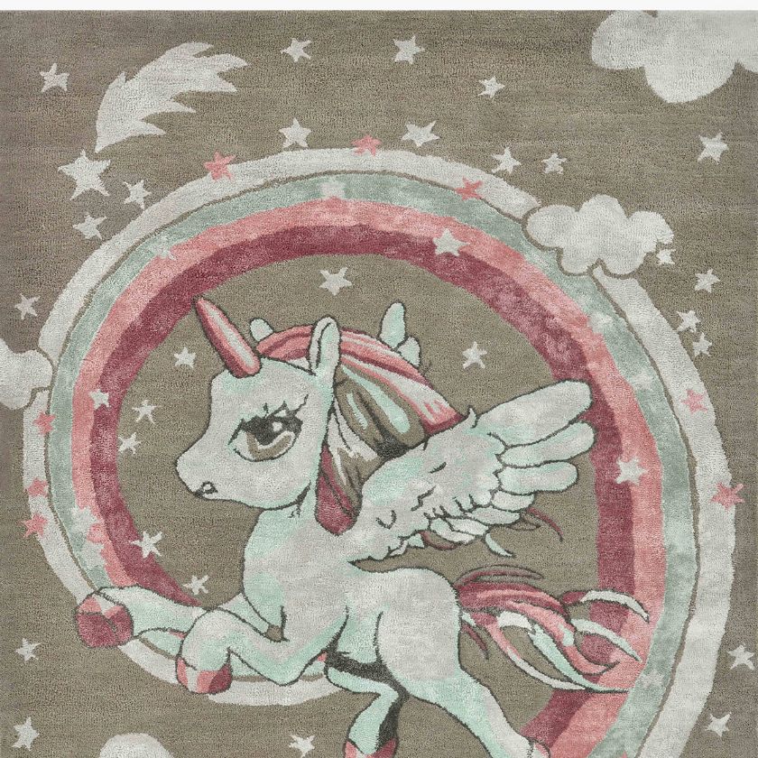 Picture of Emerald Hand Tufted Kids Unicorn Theme Wool Area Rug