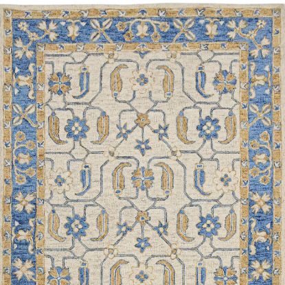 Picture of Huron Oushak Style Blue and Gold Floral Trellis Rug