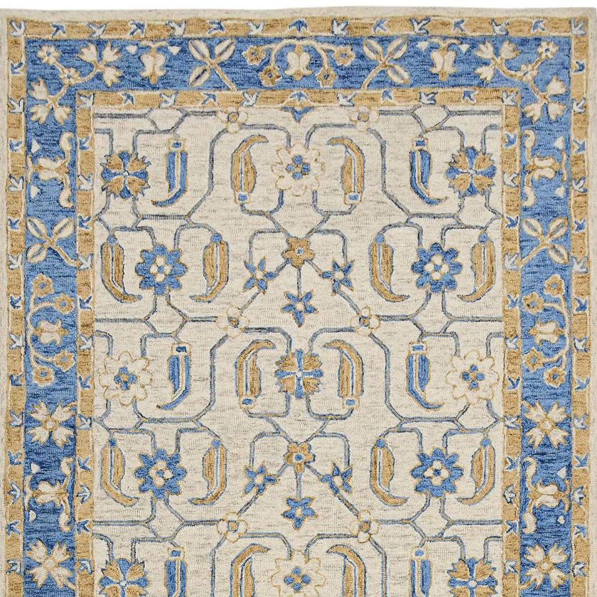 Picture of Huron Oushak Style Blue and Gold Floral Trellis Rug