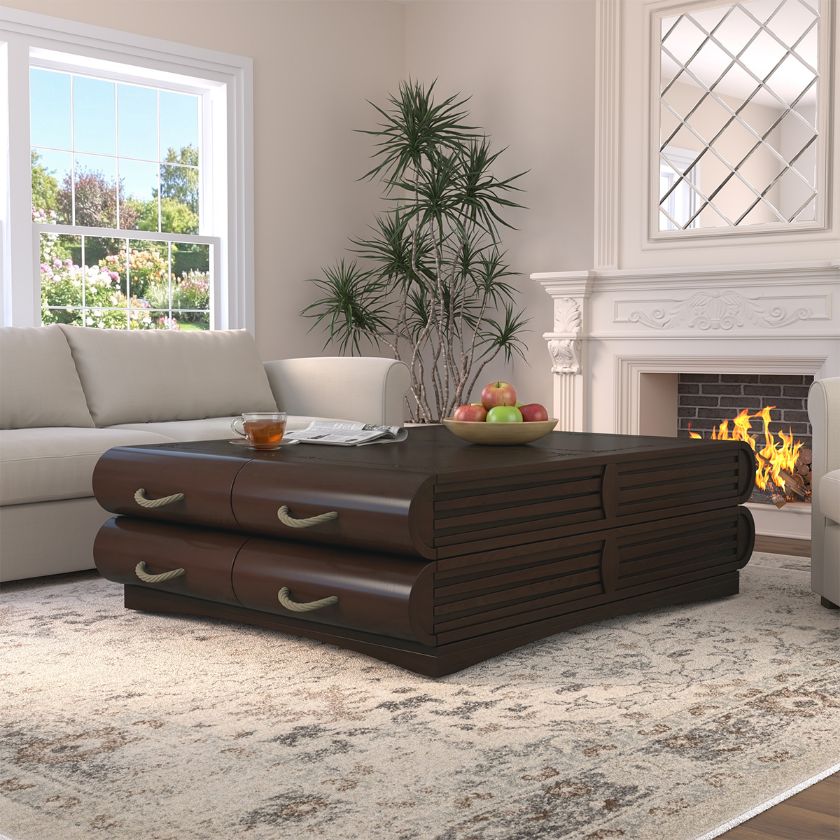 Picture of Alma Solid Wood Book-Shaped Coffee Table with Storage