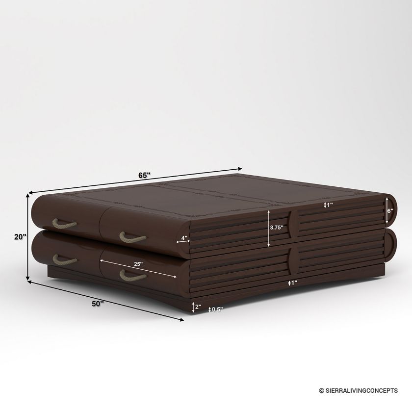 Alma Solid Wood Book-Shaped Coffee Table with Storage Size Image