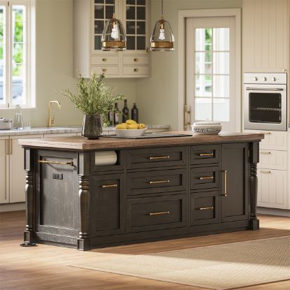 Picture of Beloeil Distressed Black Kitchen Island with Trash Bin Storage