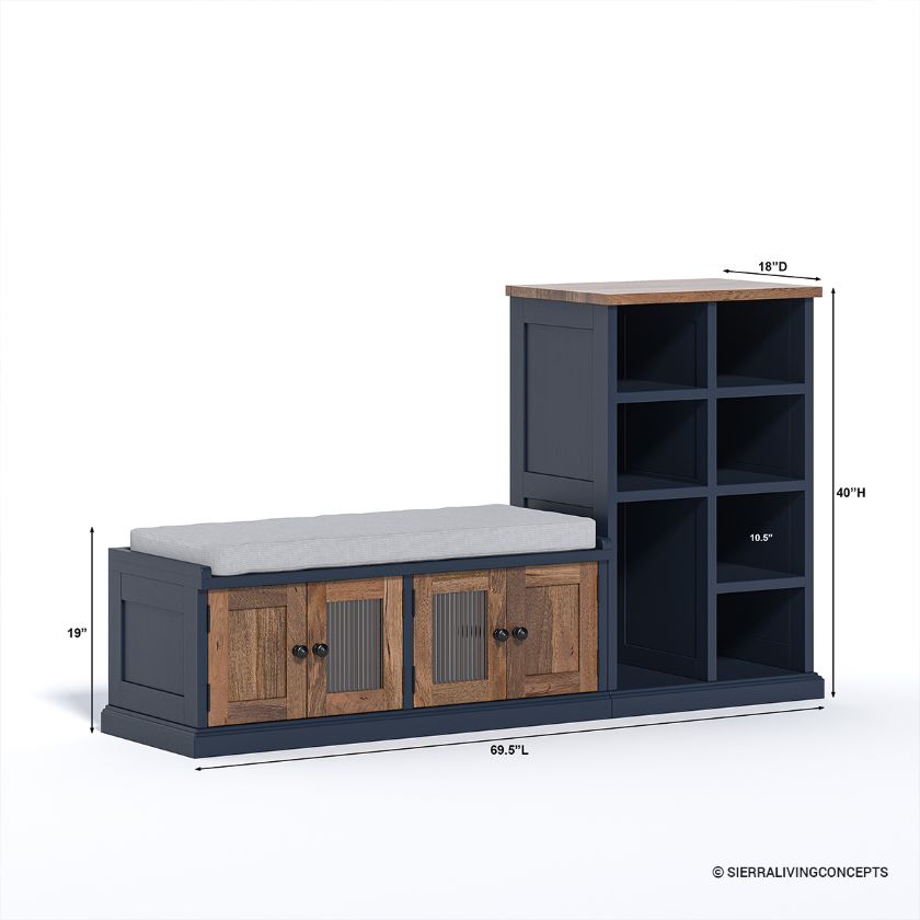 Joliette Two Tone Entryway Storage Bench with Shoe Rack Dimension Image