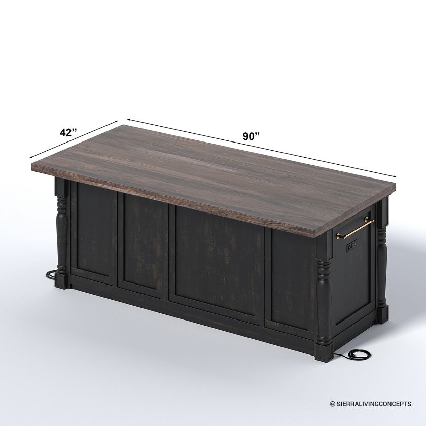 Beloeil Distressed Black Kitchen Island with Trash Bin Storage Size Image