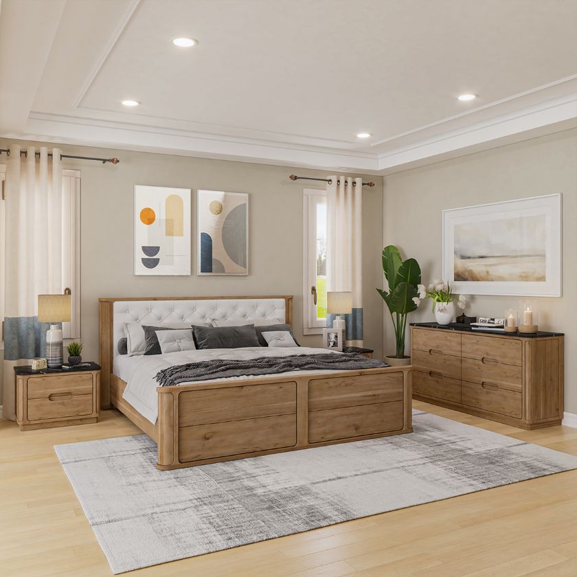 Picture of Brant Rustic Solid Wood 4 Piece Scandi Modern Bedroom Set