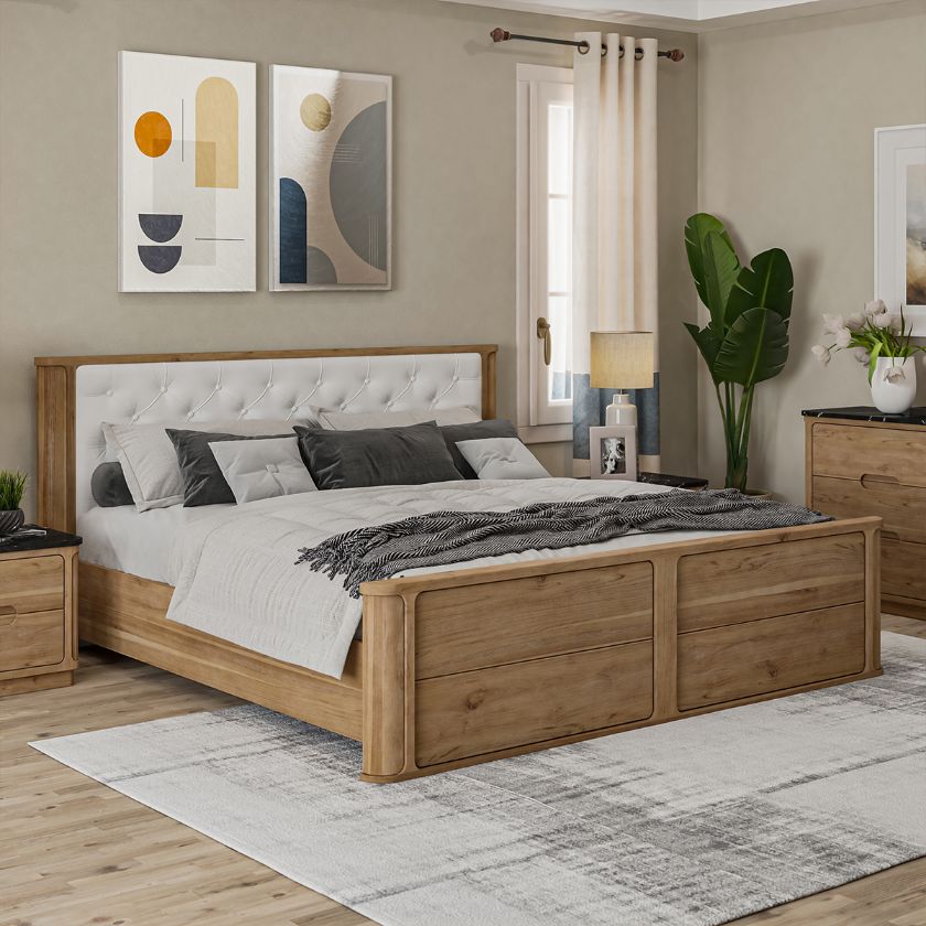 Picture of Brant Scandi Modern Platform Bed Frame with Tufted Headboard