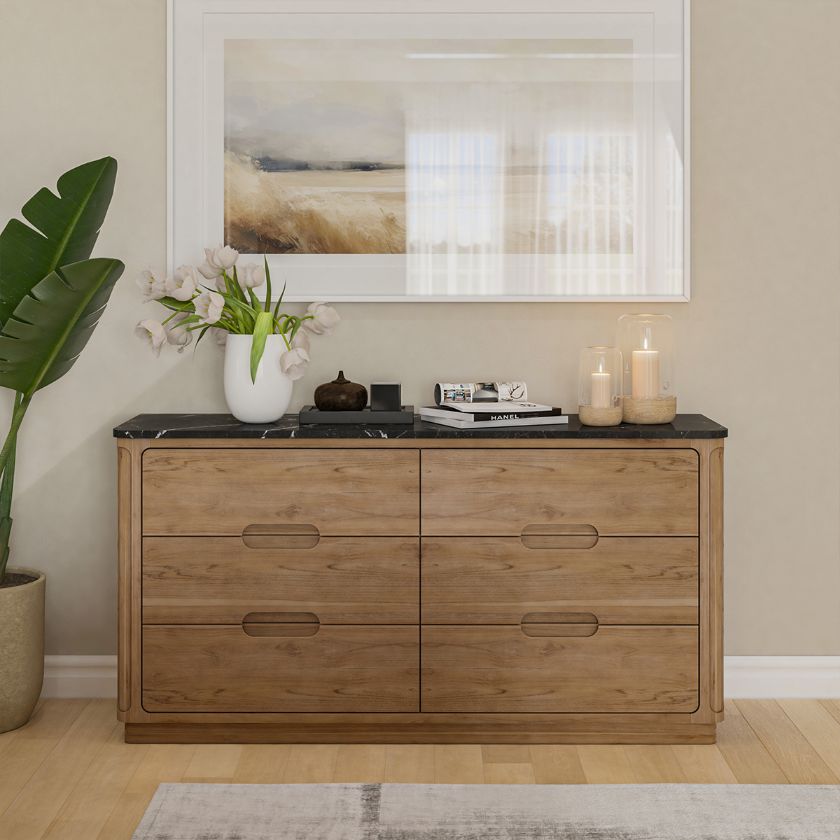 Picture of Brant Scandi Modern Black Marble Top Dresser with 6 Drawers