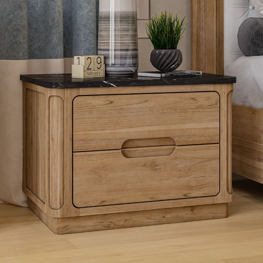 Picture of Brant Scandi Modern Black Marble Top Nightstand with Drawers