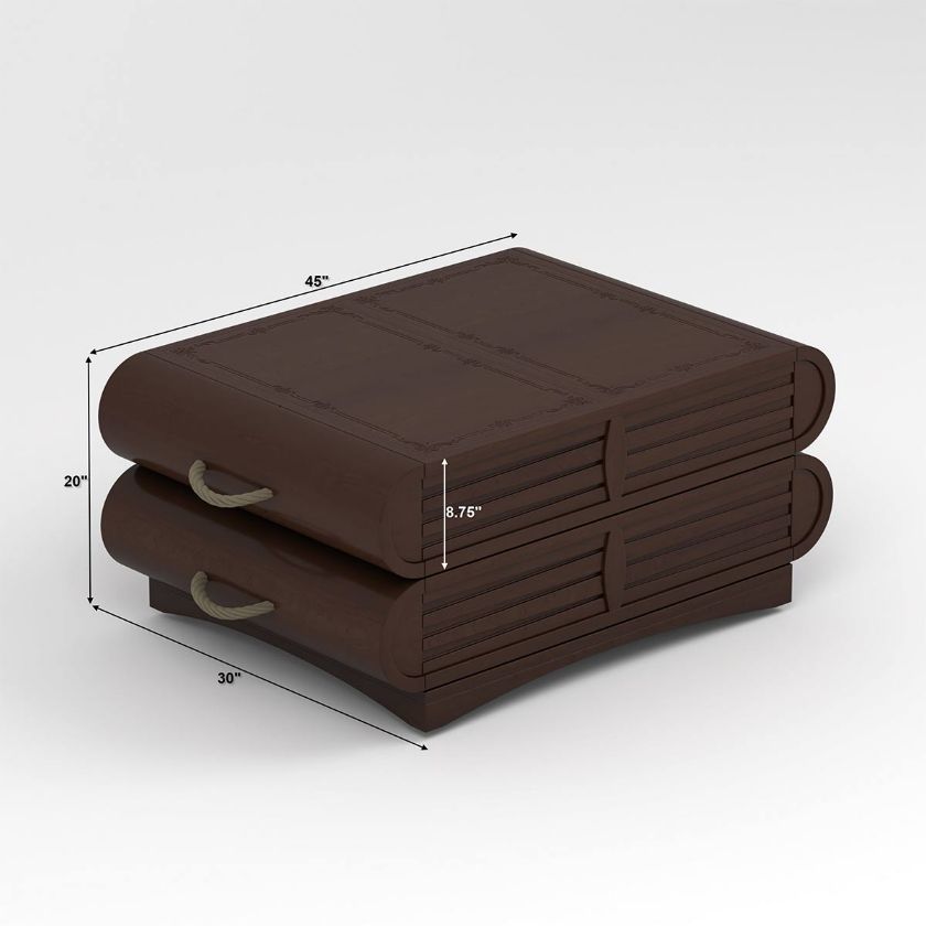 Alma Solid Wood Book-Shaped Coffee Table with Storage Size Image