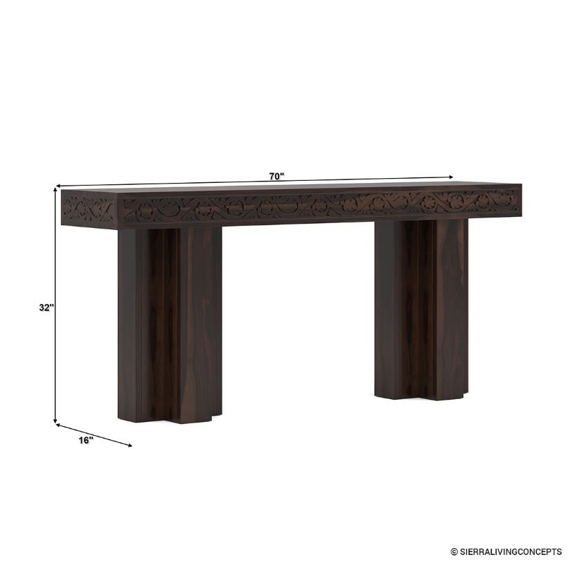 Dallas Ranch Solid Wood Double Pedestal Large Console Table Size Image