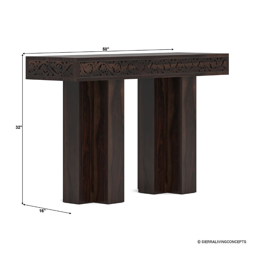 Dallas Ranch Solid Wood Double Pedestal Large Console Table Size Image