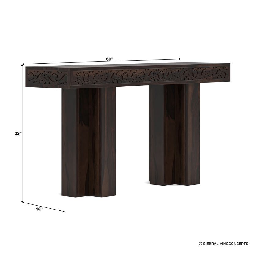 Dallas Ranch Solid Wood Double Pedestal Large Console Table Size Image