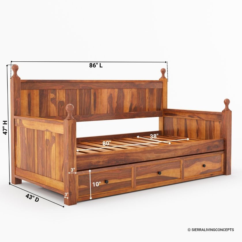 Lucerne Solid Wood Twin Daybed With Storage Drawers Size Image
