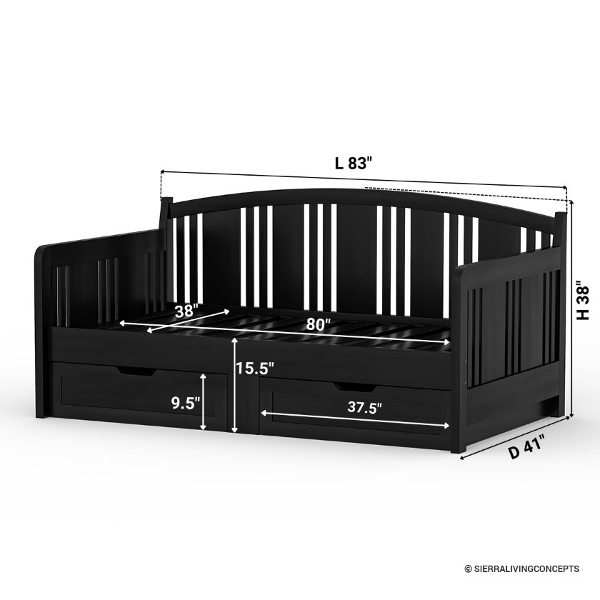 Lorient Farmhouse Twin Daybed With Storage Size Image
