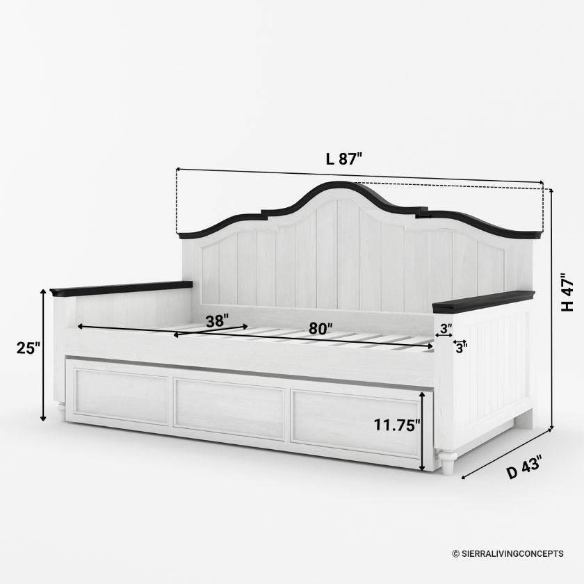 Girona Farmhouse Daybed with Trundle Storage Size Image