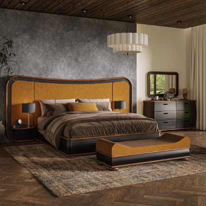 Picture of Amos Wood & Velvet Luxe Modern 3 Piece Bedroom Set