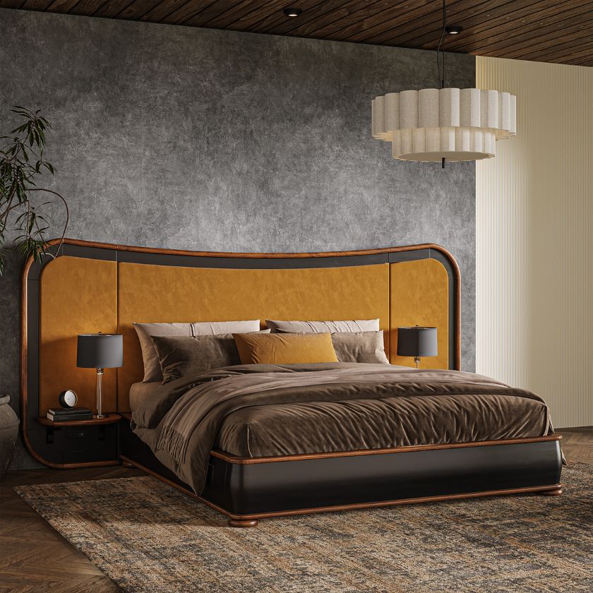 Picture of Amos Extended Curved Headboard Platform Bed Frame with Storage
