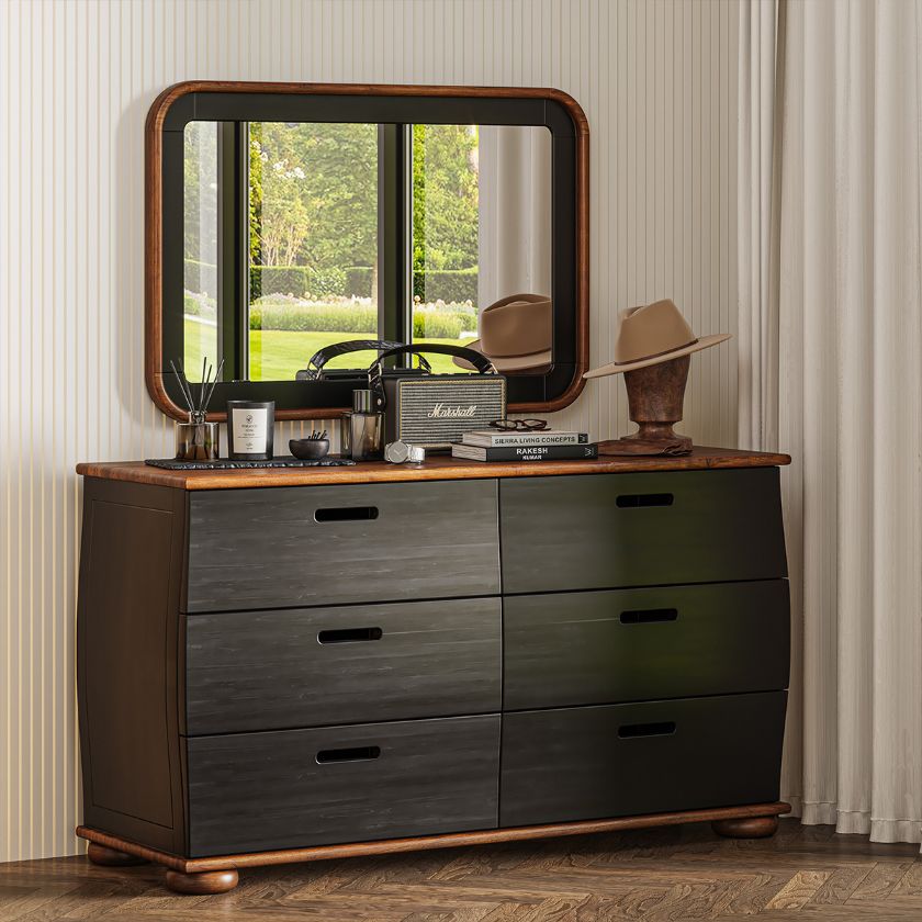 Picture of Amos Curved Front 6 Drawer Black Dresser for Bedroom