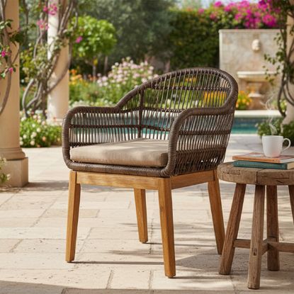 Picture of Leafy Modern Wood & Wicker Outdoor Accent Chair